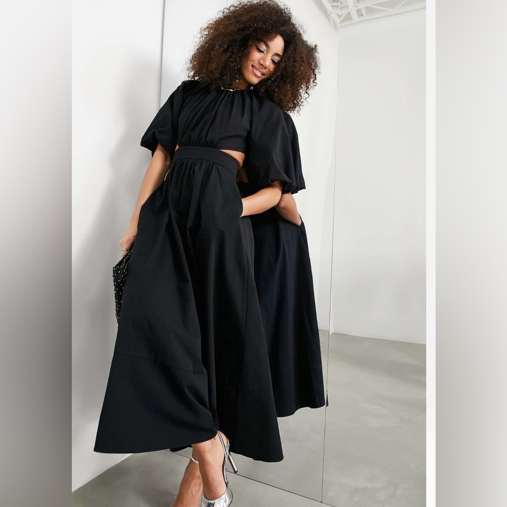 ASOS EDITION puff sleeve midi dress with cut out
back in black US 6 - Picture 2 of 8
